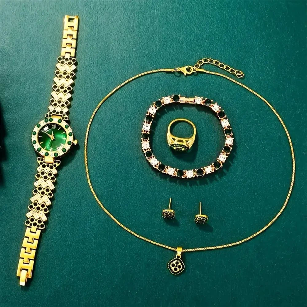 Elegant 6-piece women's watch set - Quartz movement, square case, zinc alloy strap, timer function - ideal gift for Valentine's