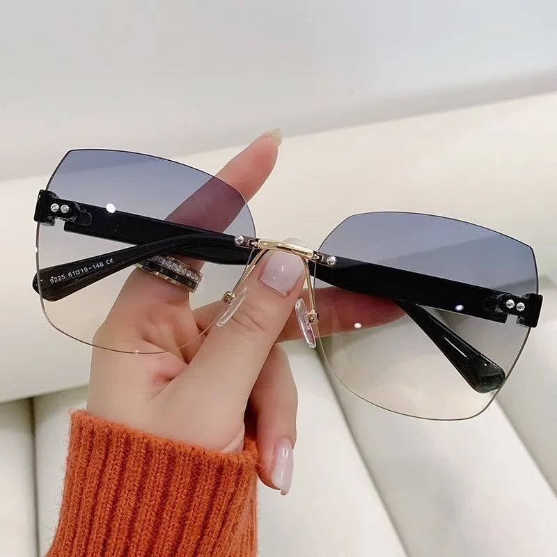 Sunglasses for Women New Fashion Rimless Eyeglasses Gradient Sunglasses Lady Vintage Classic Fashion Eyewear