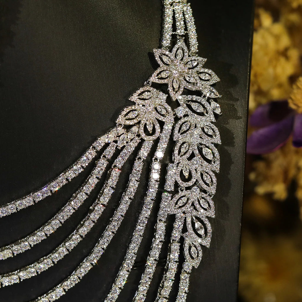 Luxurious 8-layer pendant Long Tassel Jewelry Sets Exaggerated Ladies Dubai Nigeria Crystal Necklace Party Wedding Accessories