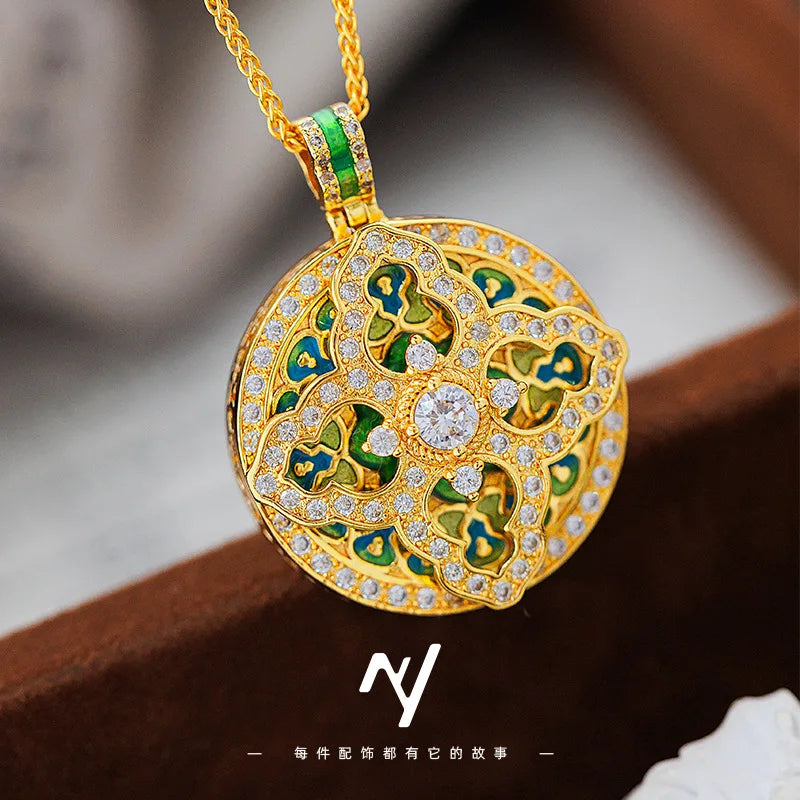 Gold Shop 9999 24K real gold foot gold dot diamond enamel gourd pendant necklace women's fashion design jewelry