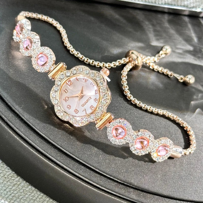New full diamond flower chalcedony diamond women's watch temperament fashionable women's student pull-out bracelet watch
