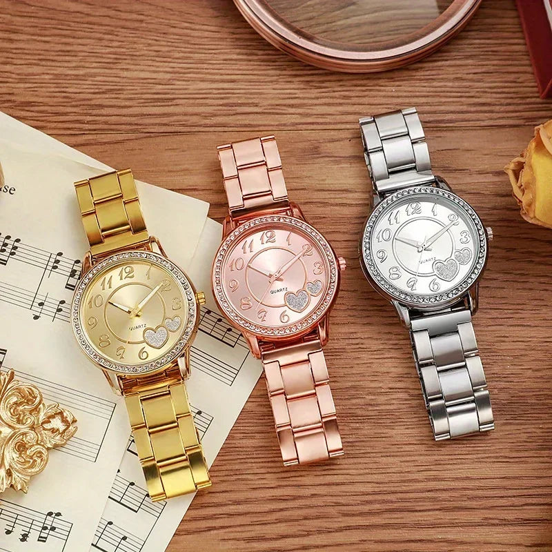 Inlaid Rhinestone Heart-shaped Dial Quartz Watch, Women's Strap Watch, Exquisite Dial, Clothing Accessories