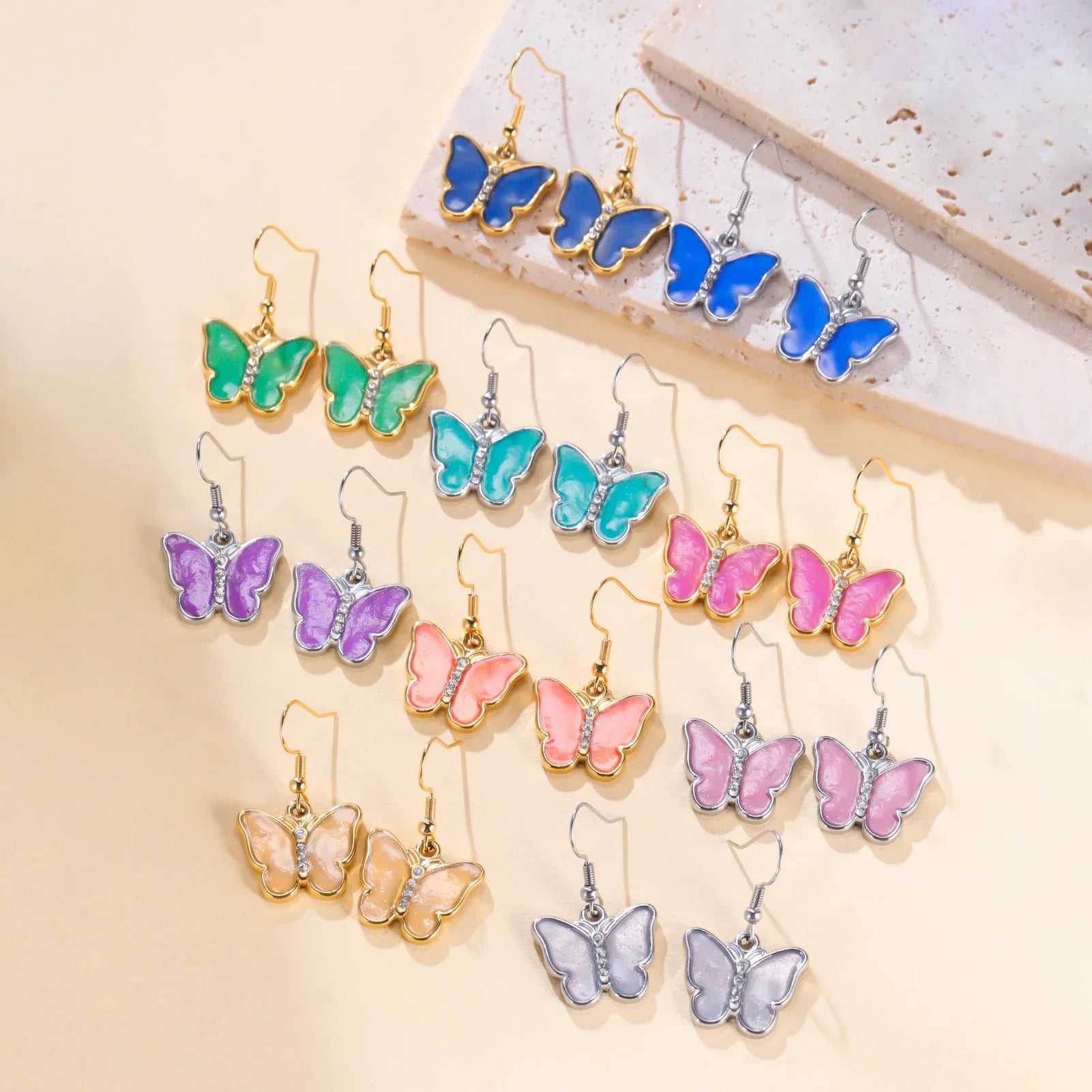 Cazador Stainless Steel Colorful Butterfly Earrings Drop Earrings For Women Girls Jewelry Party Birthday Gift Wholesale