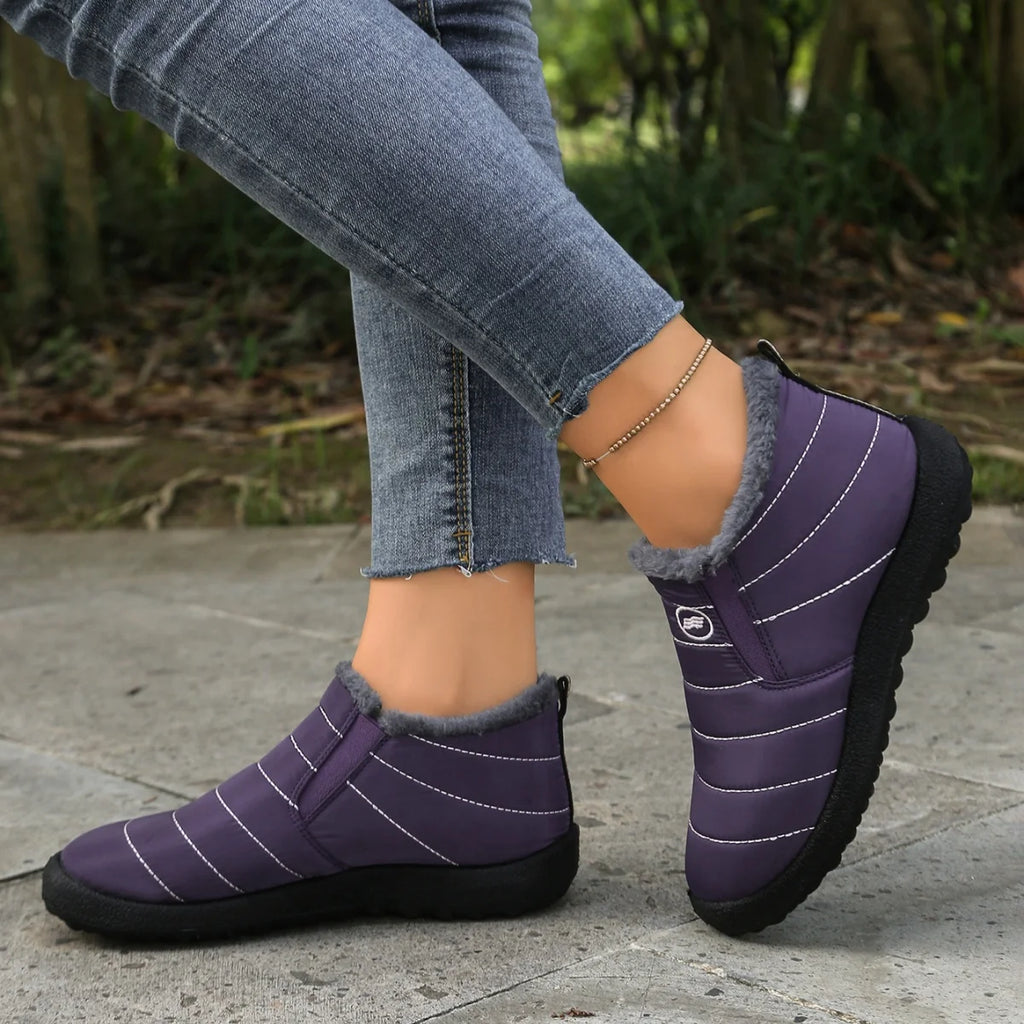 Women's boots Winter Boot with Comfortable Warm Fur Lined Ankle Booties Outdoor Slip On Waterproof Short Boots