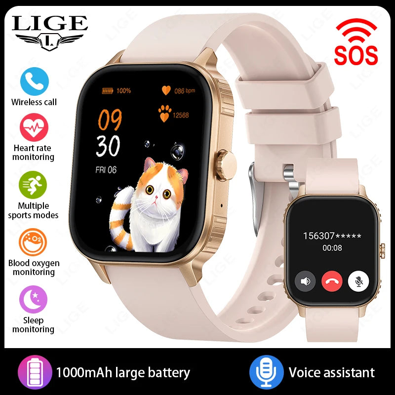LIGE New 2.04" HD Display Health Monitor Smart Watch 2025 1000mAh Large Battery Bluetooth Call IP68 Waterproof Sports Smartwatch