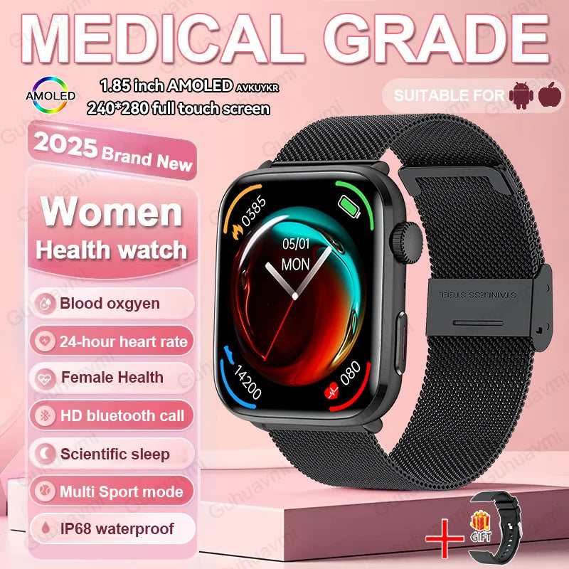 1.85-inch AMOLED Screen Smart Watch Women Bluetooth Call NFC Heart Rate Blood Pressure SP02 Lady Smartwatch For Xiaomi 2025 New