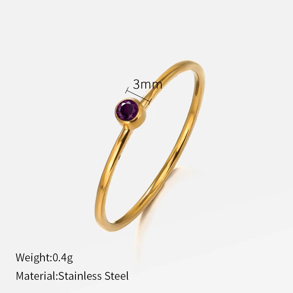 SUNIBI Stainless Steel Birthstone Ring for Woman Gold Color Simple Style Ring Festival Party Fashion Jewelry Dropshipping