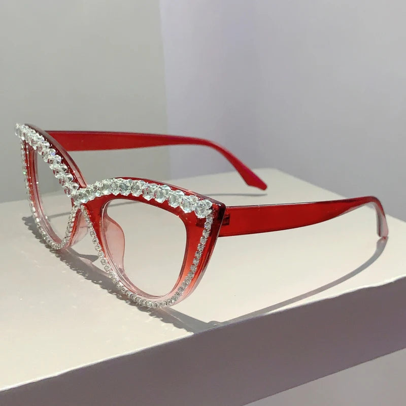 GM LUMIAS Vintage Cat Eye Glasses with Rhinestones Women Stylish Blue Light Blocking Optical Frames Trendy Design Decor Eyewear