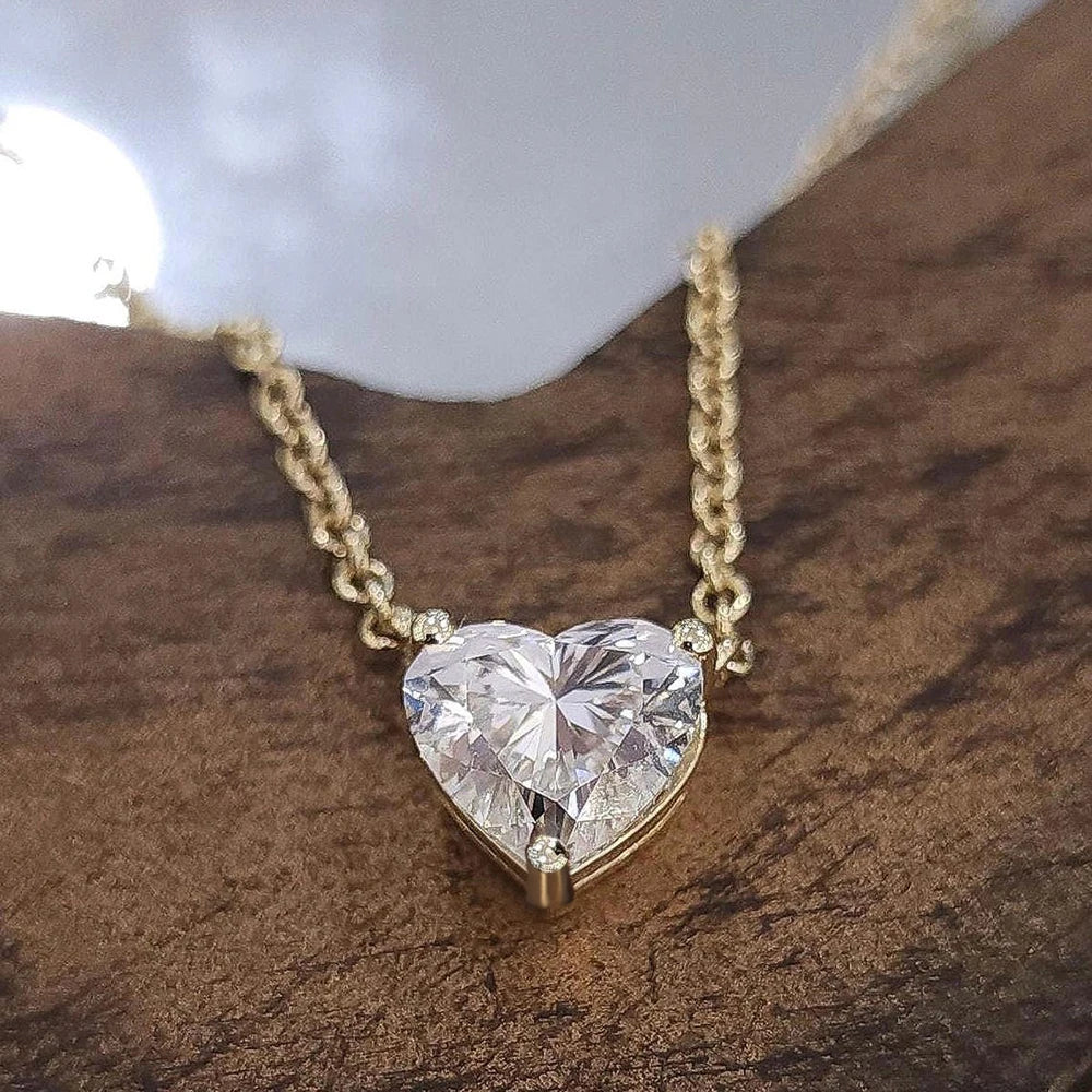 1-3Carat Heart Cut Moissanite Pendant Necklace for Woman S925 Silver Plated 18k Gold Solitaire Diamond Neckchain  Certified