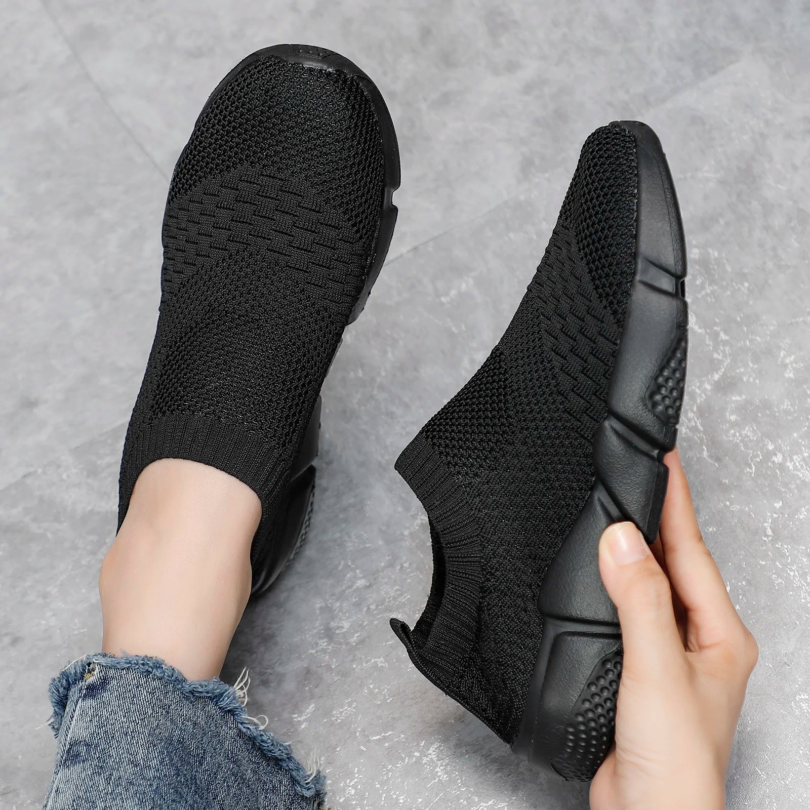 Sneakers Women Shoes Knitting Sock Sneakers Women Slip On Laides Walking Shoes for Woman Loafers Flats Tenis Famela Plus Size