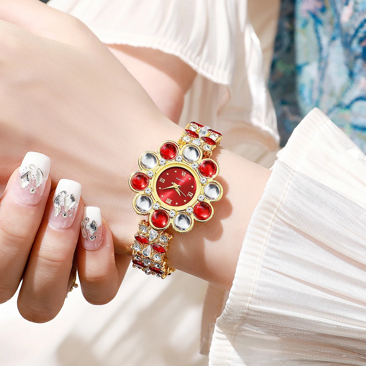 Luxury Rhinestone Women Watches Flower Dial Bracelet Quartz  Wristwatch for Ladies Clock Reloj Mujer