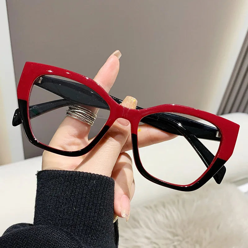 Luxury Brand Designer Women Fashion Cat Eye Anti Blue Light Glasses Double Color Big Frame Reading Glasses Presbyopia Eyewear