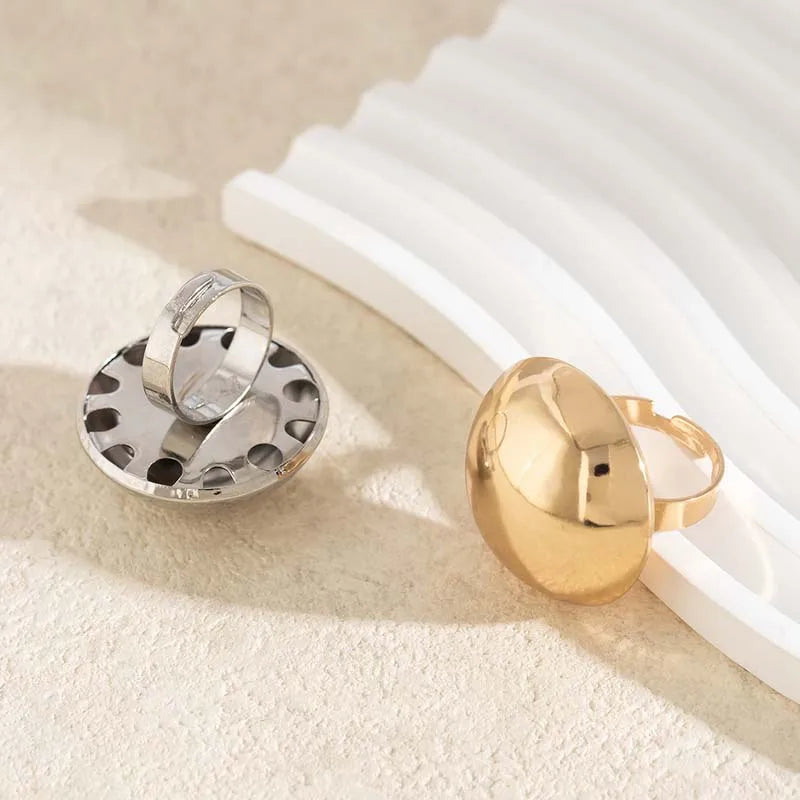 Exaggerated Metal Glossy Round Ball Shape Ring for Women Men Fashion Gold Silver Color Geometric Adjustable Rings Jewelry