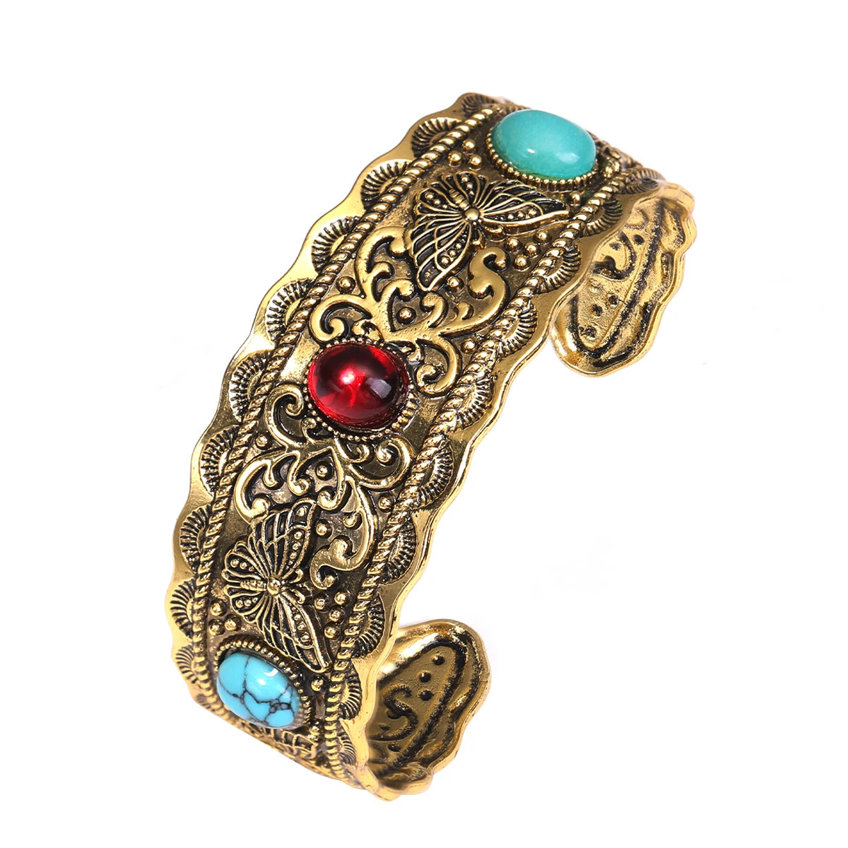 Alloy Oval Turquoise Bracelet Vintage Gold Silver Atmosphere Calm Men And Women Companion Open Bracelet Wholesale Resale