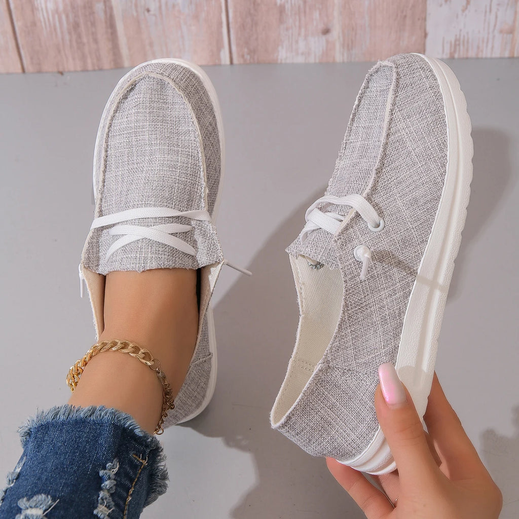 Women's casual sports shoes, lightweight and non slip flat shoes, lace up outdoor denim shoes