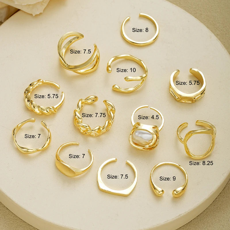 12 Pcs/Set Fashion Gold Color Irregular Geometric Open Rings For Women Men Punk Metal Adjustable Knuckle Joint Ring Jewelry Gift