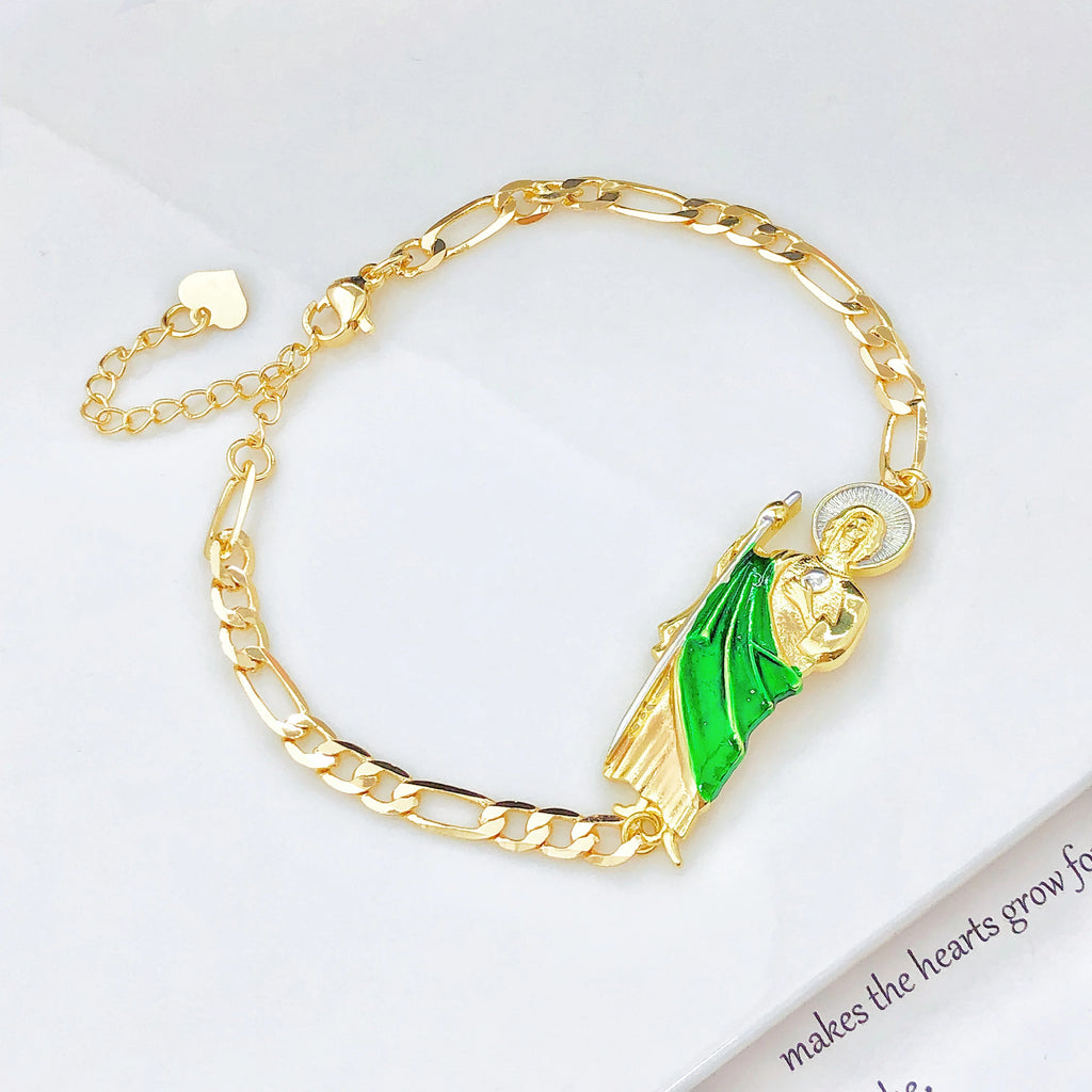 Simple Stylish St. Jude Gold Plated Women's Thin Bracelet Religious Jewelry for Daily Wear