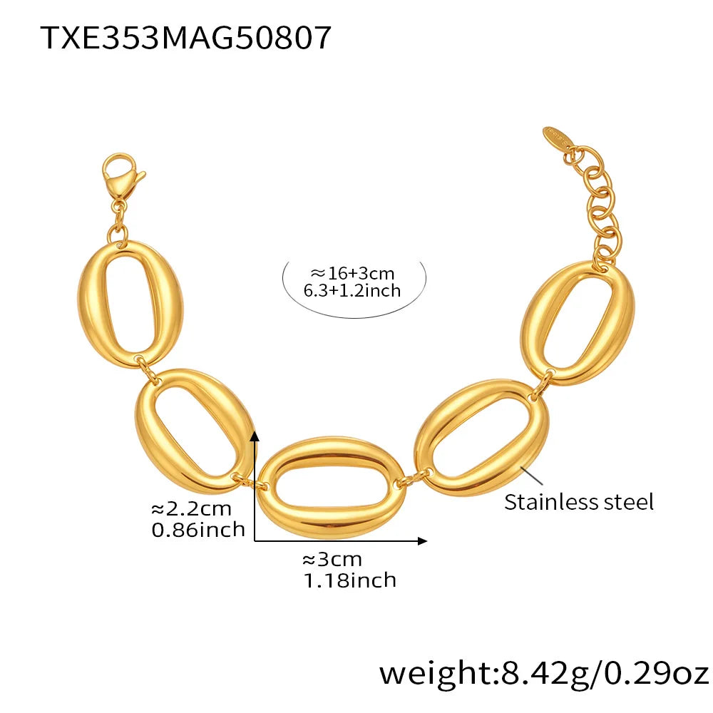 Stainless Steel Gold-Plated Oval Chain Necklace Bracelet Women's Punk Gold Color Silver Luxury Choker Waterproof Jewelry Set