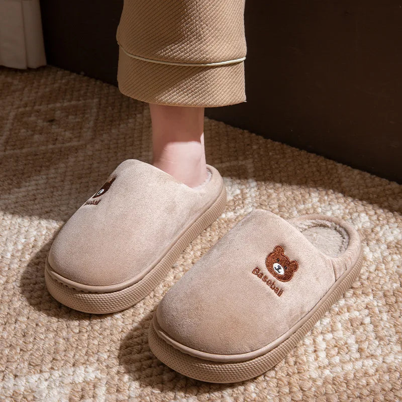 Winter Women's Indoor Slippers Warm Soft Soled Comfortable Outdoor Non Slip Suitable for Couples Cute Bear Bedroom Home Shoes
