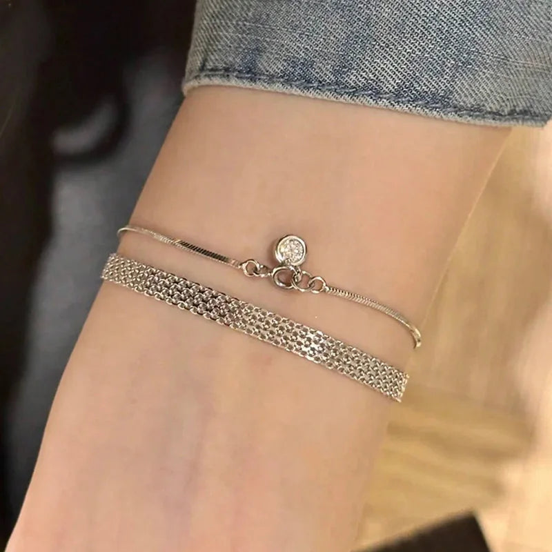 Stainless Steel 18K Gold Plated Exquisite Weaving Mesh Bracelets for Women Chunky Trendy Link Chain Adjustable Bracelet Jewelry