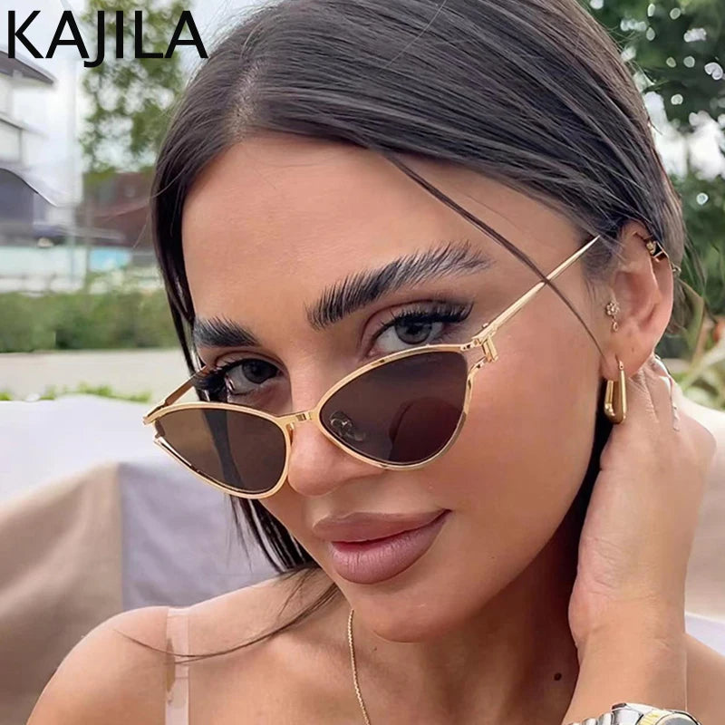 Sexy Cat Eye Sunglasses Women 2025 Luxury Brand Vintage Small Oval Punk Metal Frame Sun Glasses For Ladies Retro Eyewear Shades