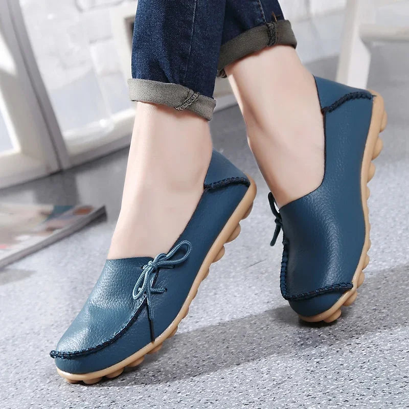 Moccasins Women Flats  Autumn New Woman Loafers Genuine Leather Female Shoes Slip on Ballet Bowtie Women's Shoes Big Size