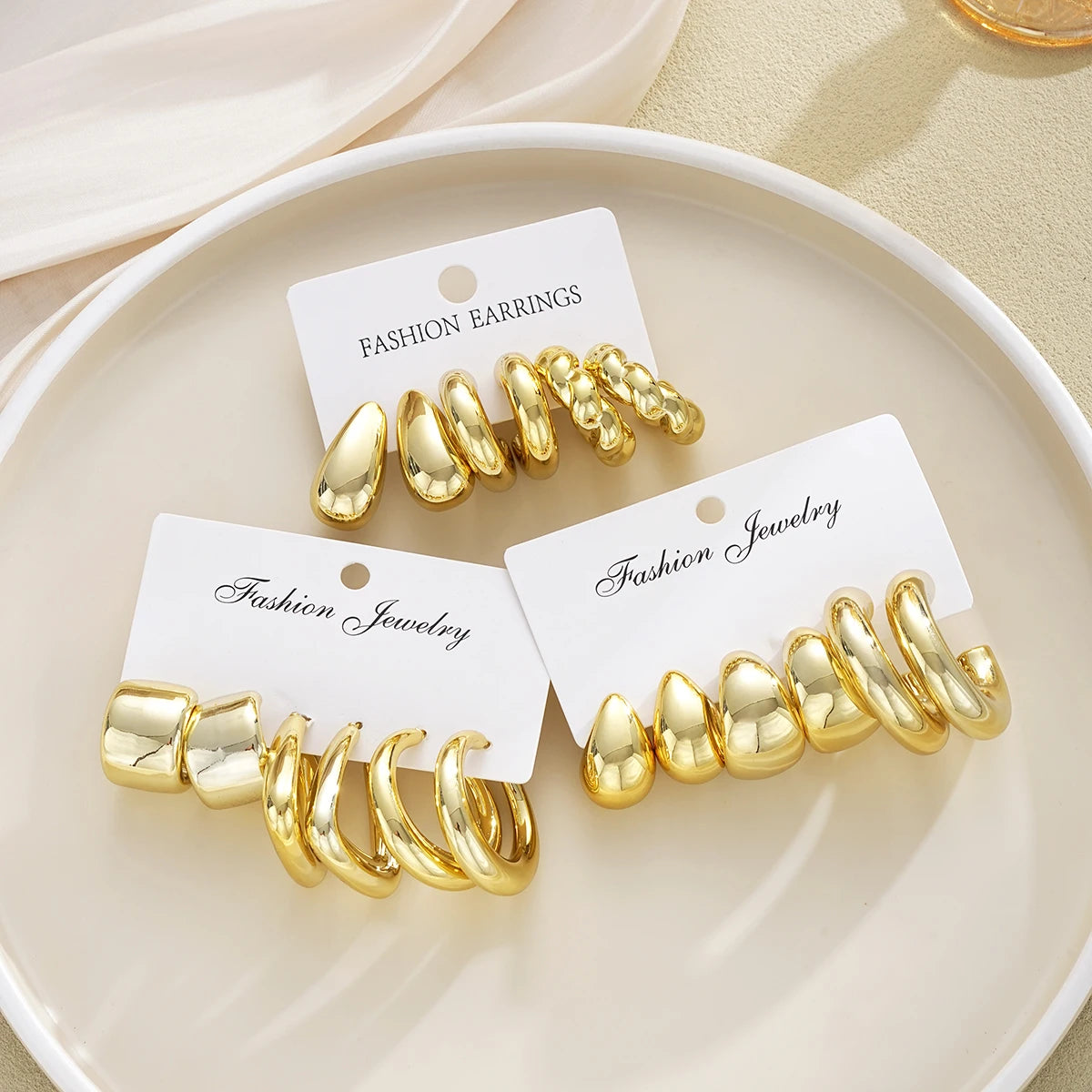 18 Pcs/Set Fashion Water Drop Earring For Women Vintage Exaggerated Geometric Twist Hoop Earrings Personalized Jewelry Gifts New