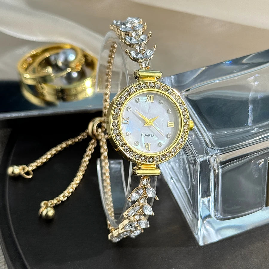 Mermaid explosive watch light luxury fashion diamond-set free adjustable bracelet quartz watch imitation  gold women's watch