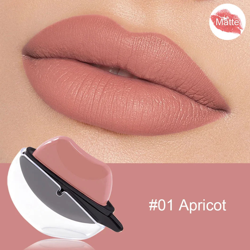 QIBEST Lip-shaped Lipstick Makeup Lazy Lipstick Velvet Matte Moisturizing Lip Gloss Waterproof Non-stick Cup Long Lasting Makeup