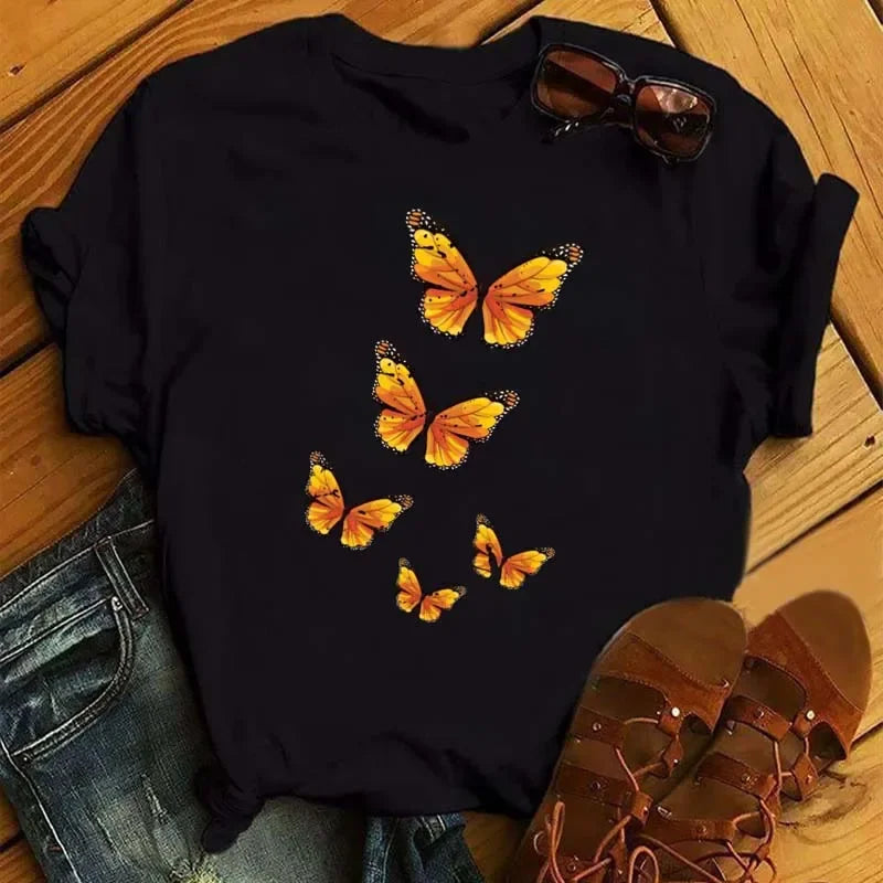 Female Short Sleeve Tshirt Harajuku Tee Shirts Girls T-shirts Fashion Red Poppy Women T Shirt Funny Black Printed Tops Tee