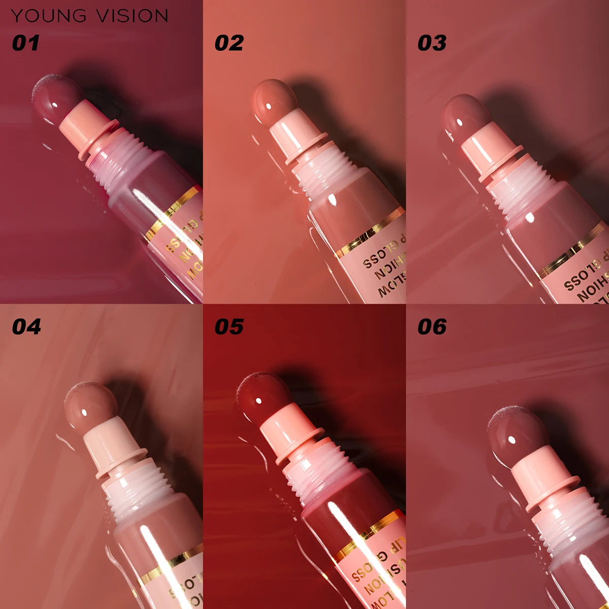 YOUNG VISION  6 color Liquid Water Brightening Lip Color Plush Brush Head Squeezing Lip Color Moisturizing  Lip Glaze