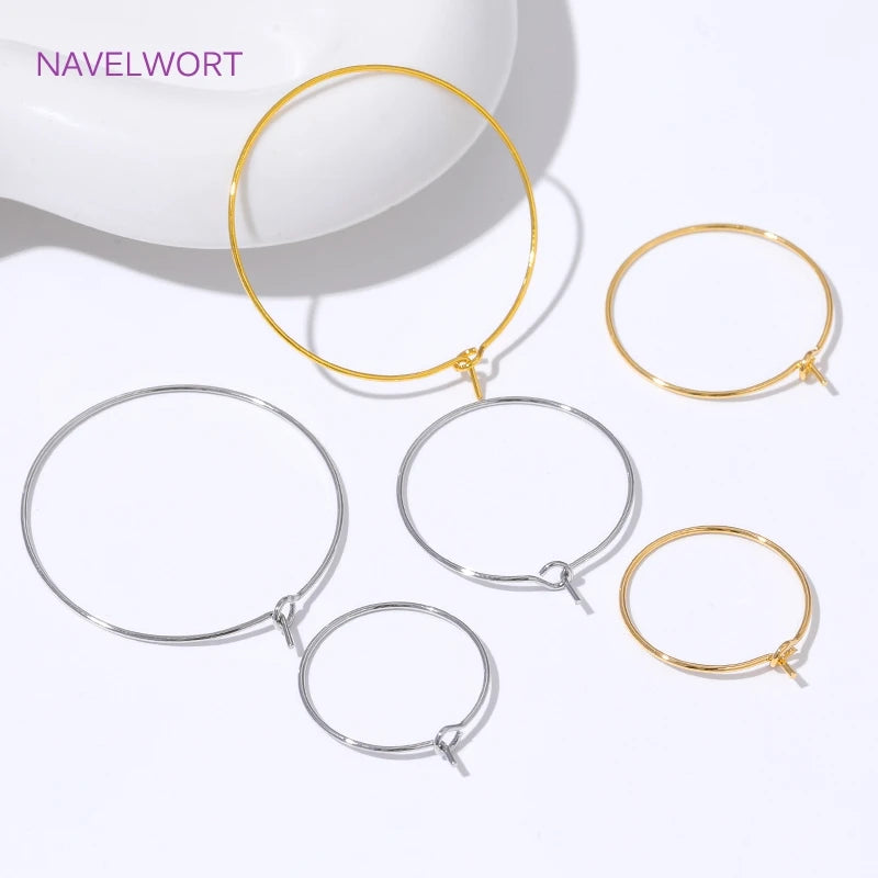 15mm-40mm18K Gold Plated Round Hoop Earrings,For Women Fashion Jewelry,Brass Big Circle Ear Wire Hoops,DIY Jewelry Making Craft
