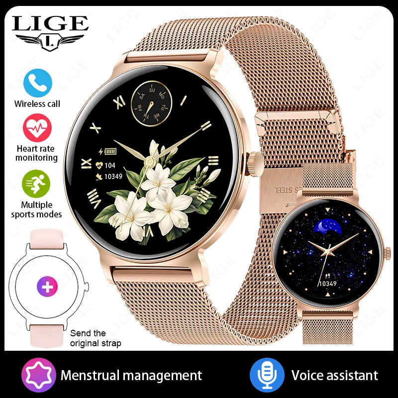 New 1.27" Full Touch Screen Ladies Smartwatch Ultra Thin 8mm Bluetooth Call Smart Watch Women Heart Rate Monitor For Android iOS