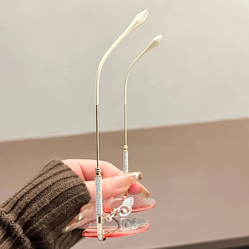 Chic Framless Cutting Reading Glasses Women Big Frame Cat Eyes Presbyopia Eyeglasses With Diopter +1.0+1.5+2.0+2.5+3.0+3.5+4.0