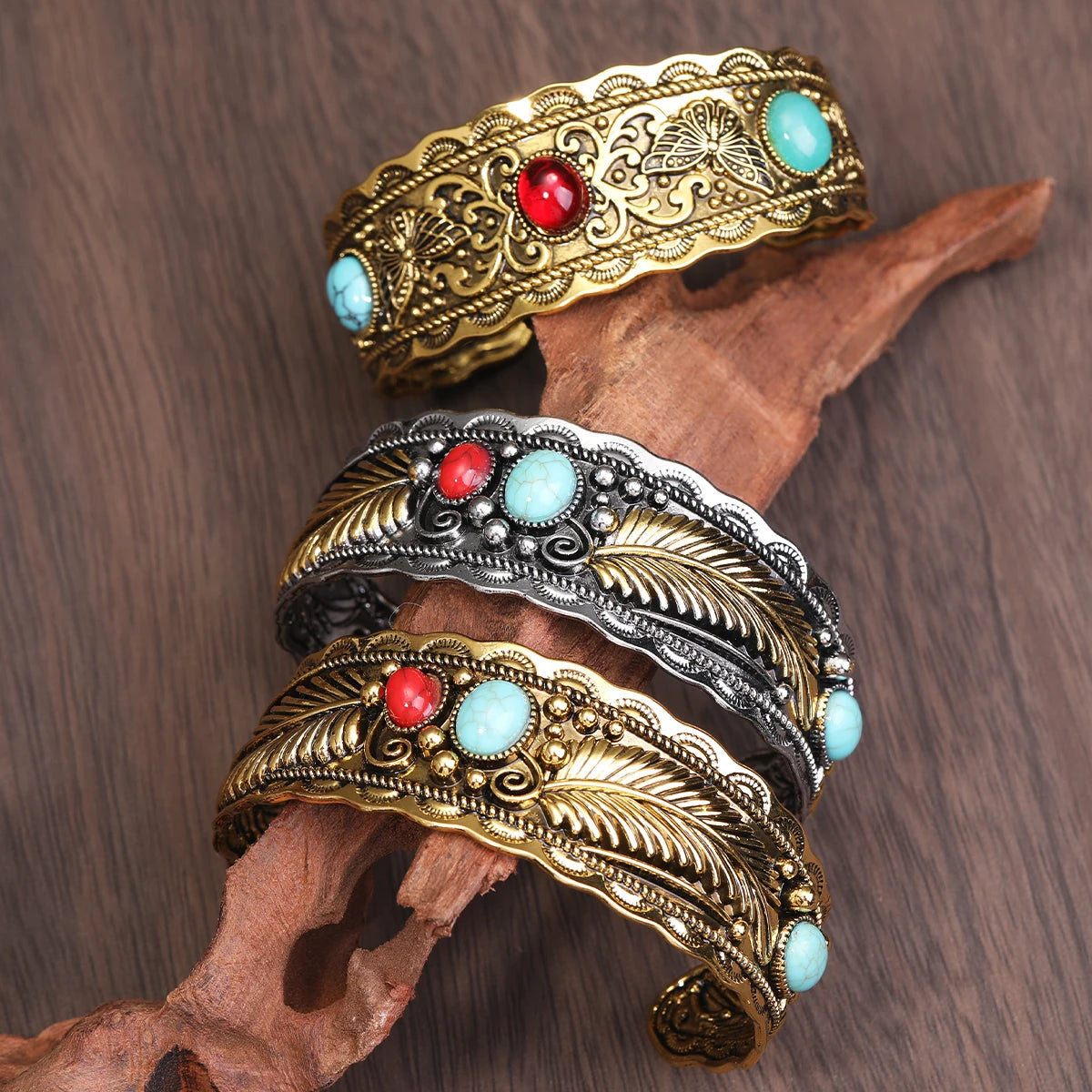 Alloy Oval Turquoise Bracelet Vintage Gold Silver Atmosphere Calm Men And Women Companion Open Bracelet Wholesale Resale