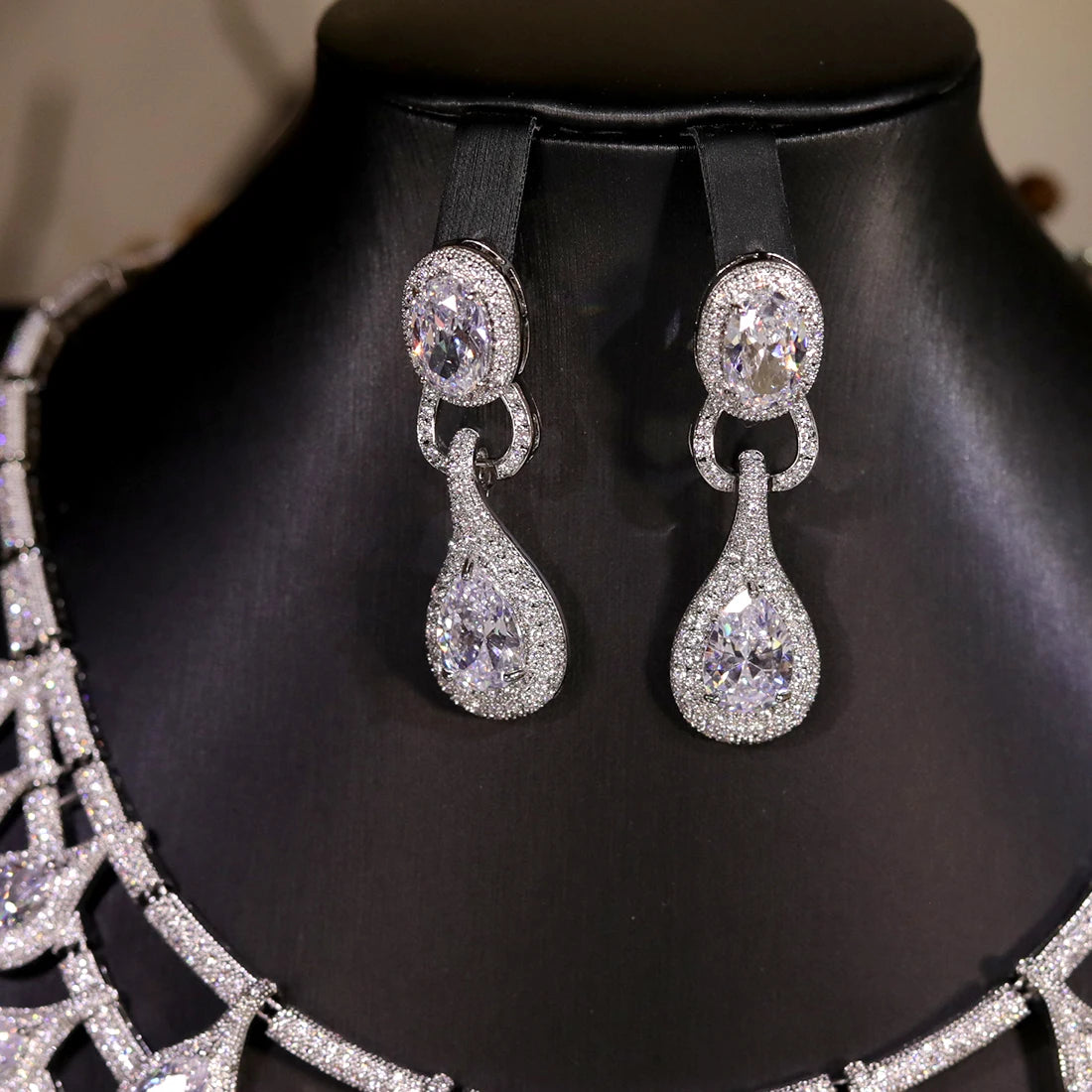 ASNORA Luxury 2PCS Big Water Drop Pendant Necklace African Jewelry Set For Women Wedding Party CZ Dubai Bridal Jewelry Indian