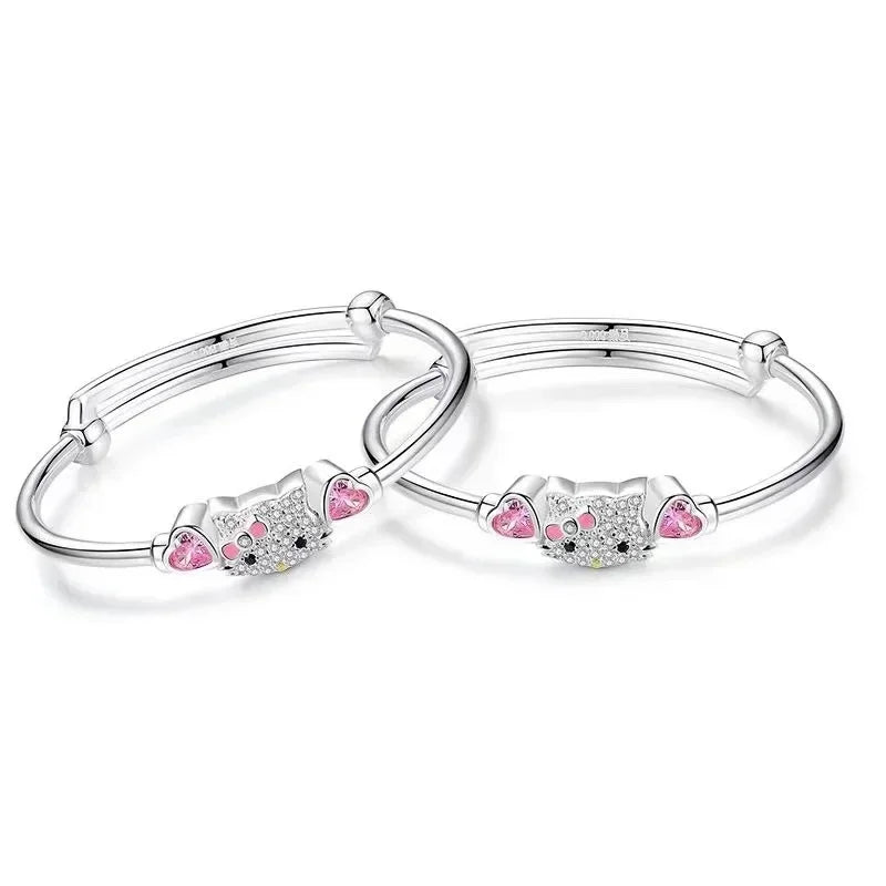 Sanrio Hello Kitty Necklace Anime Character Pink Peach Heart Crystal Cat Push-Pull Bracelet Pendant Couple Decoration Girl Gift