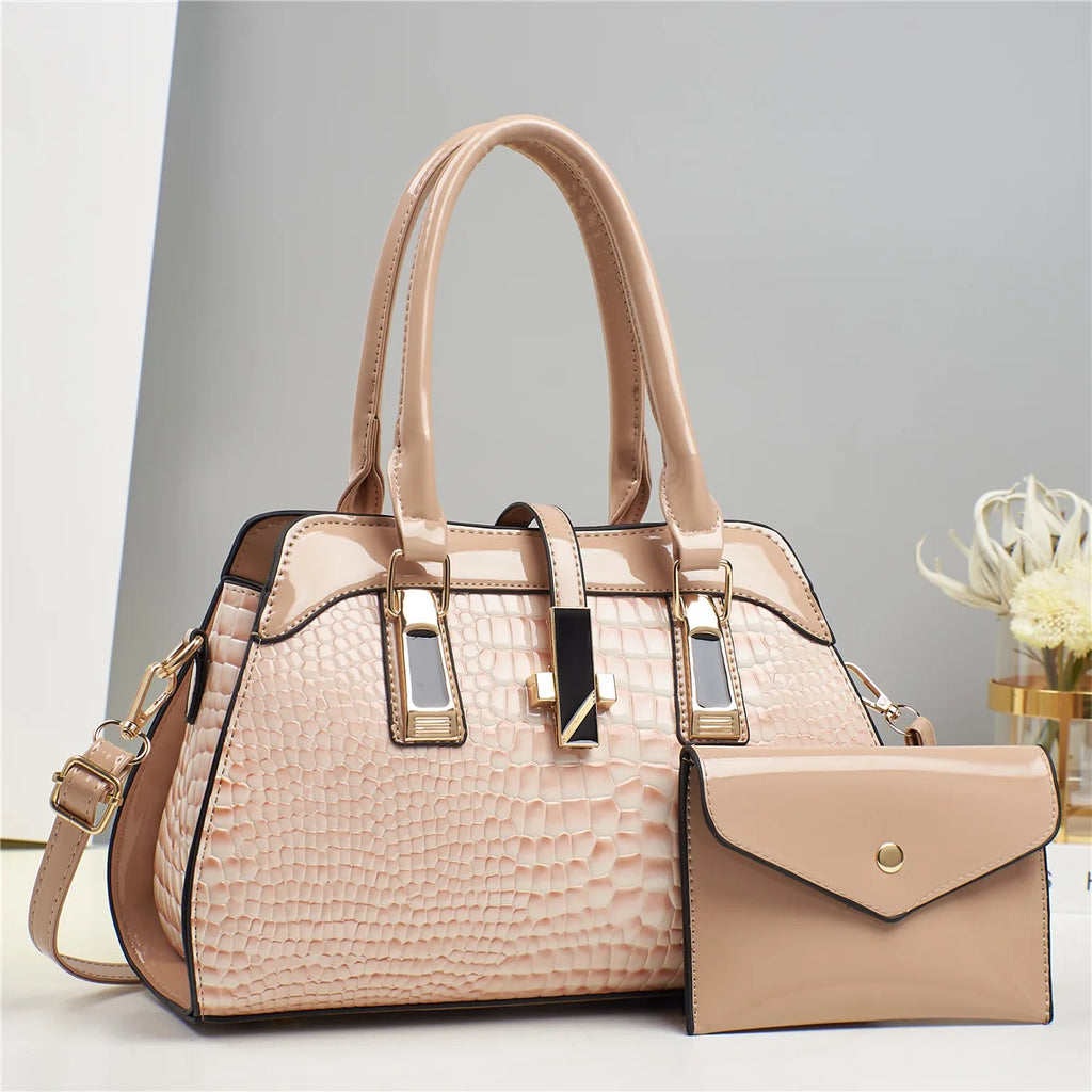 Luxury Brand Crocodile Handbag Women Tote Bag Bright Leather Women Purse Shoulder Bag Female Top-handle Bags Commuting Shopping