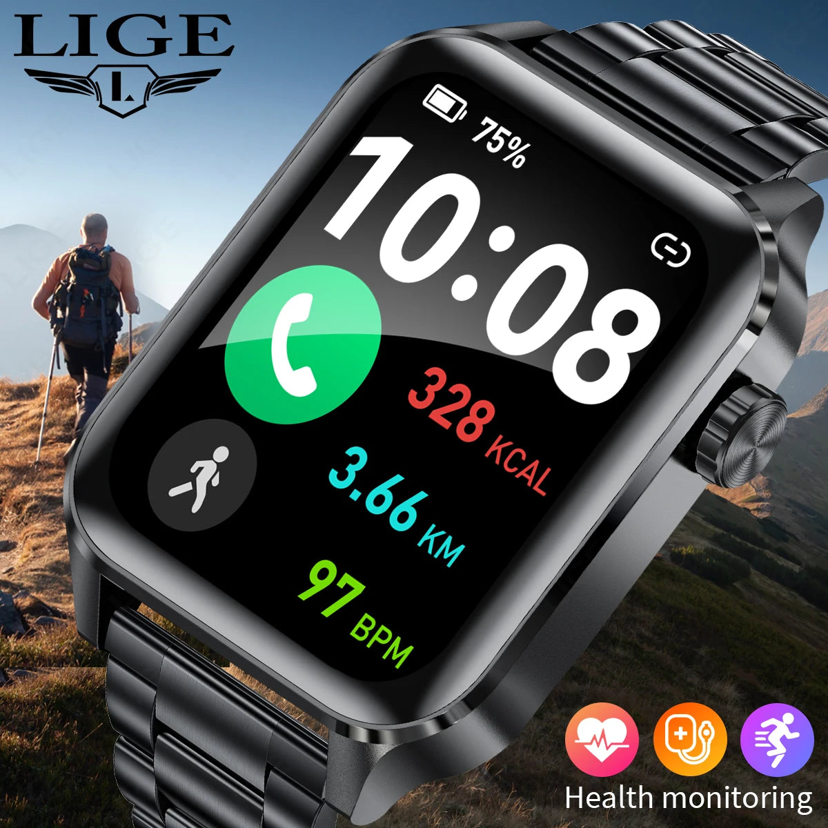 New LIGE Men Smart Watch Military Fitness Tracker Smartwatch Man Bluetooth Call Watches Waterproof Sports Smartwatch For Xiaomi