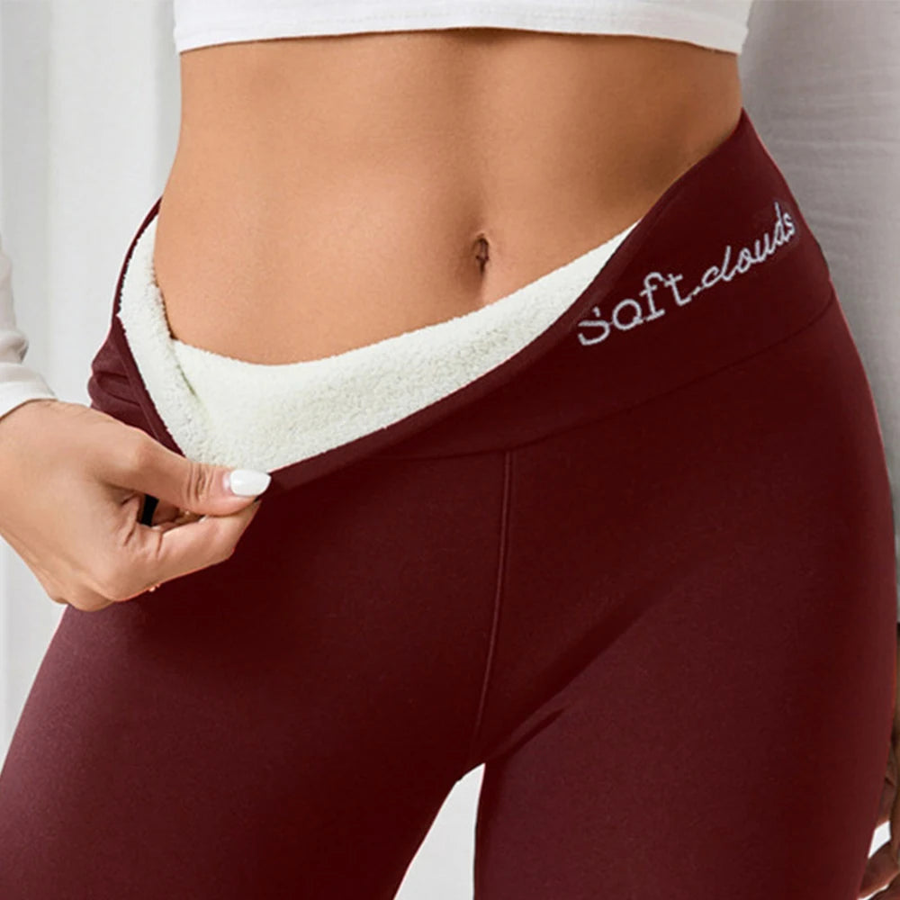 Embroidered Fleece Leggings Winter Warm Pants for Women High Waist Thikcened Tights Casual Elastic Comfortable Thermal Legging