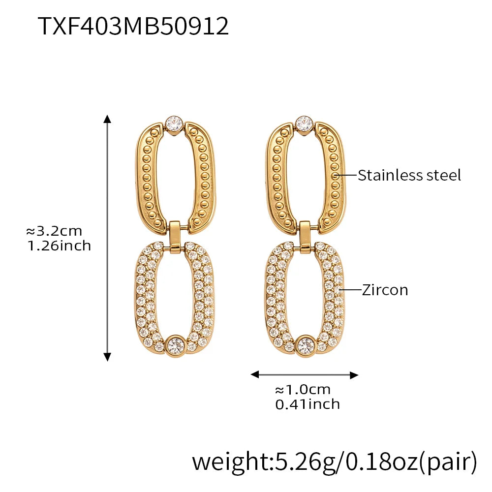 Stainless Steel Chain Necklace Bracelet Matching Earring For Women 18k Gold Plated With Zircon Necklaces Bracelets Earrings Set