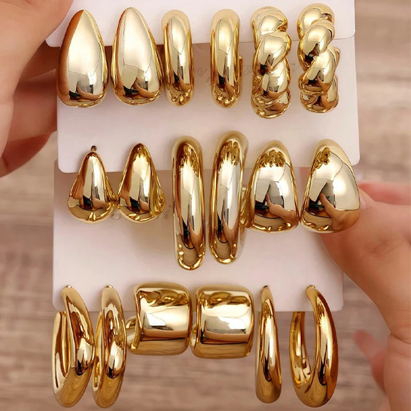 18 Pcs/Set Fashion Water Drop Earring For Women Vintage Exaggerated Geometric Twist Hoop Earrings Personalized Jewelry Gifts New