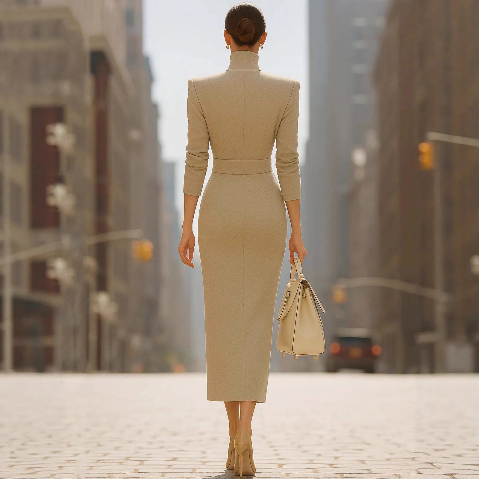 Office Lady Slim Maxi Dress Women 2025 Autumn Winter Fashion Long Sleeve V-neck Bodycon Dresses Elegant Vestidos