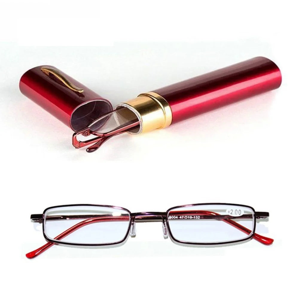 Hot Sale Unisex Stainless Steel Frame Resin Reading Glasses 1.00-4.00 With Tube Case Folding Anti Fatigue Presbyopic Eyeglasses