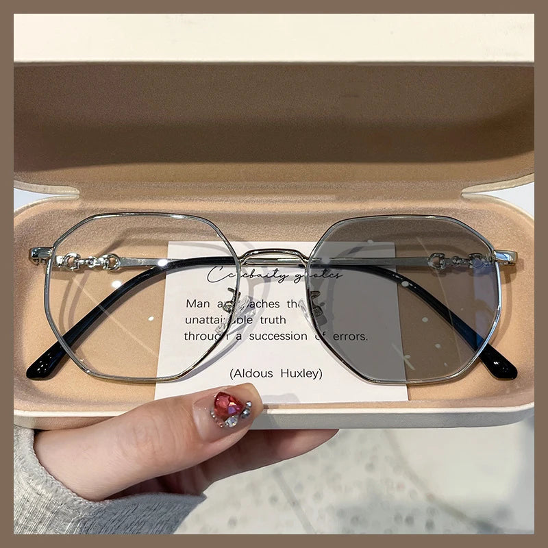 New Anti-blue Photochromic Myopia Finished Glasses Polygon Anti-ultraviolet Near-sight Eyeglasses Ultralight Vintage Glasses