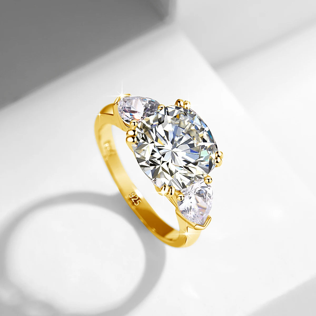 5ct Cushion Cut 3 Stone Moissanite Ring Gold With GRA Certificate D Color VVS1 Eternity Engagement Jewelry For Women Gifts Sale