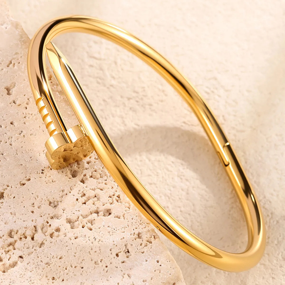 Luxury 18K Gold Plated Stainless Steel Nail Bracelet for Women with Cubic Zirconia Bangle Fashion Daily Wear Jewelry