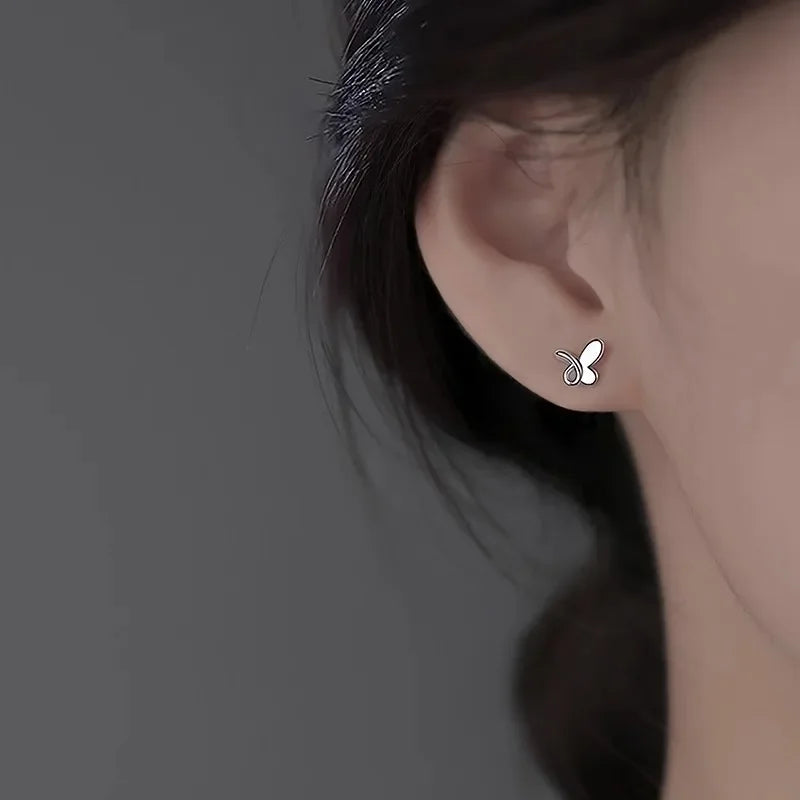 Real 925 Sterling Silver Mini Cute Butterfly Stud Earrings for Women Minimalist Fine Jewelry Insect Korean Version Accessories