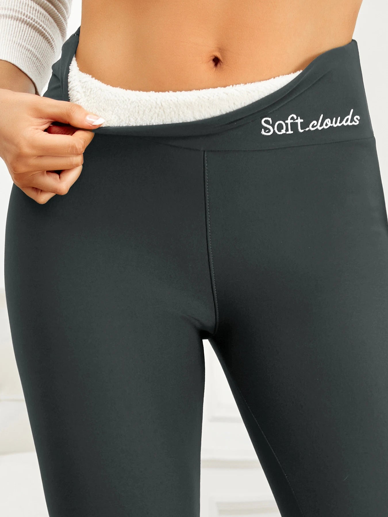 Women Plush Lined Warm Embroide Leggings For Women Fashion Thick High Waist Skinny Long Pants Perfect For Winter Sports, Fitness