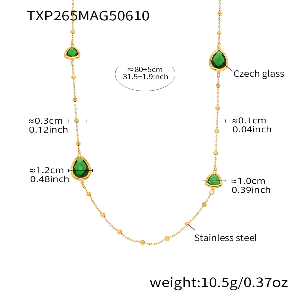 Colorful Waterdrop Stainless Steel Necklace for Women Luxury Czech Glass Gold Plated Cuff Open Bangle Charm Jewelry